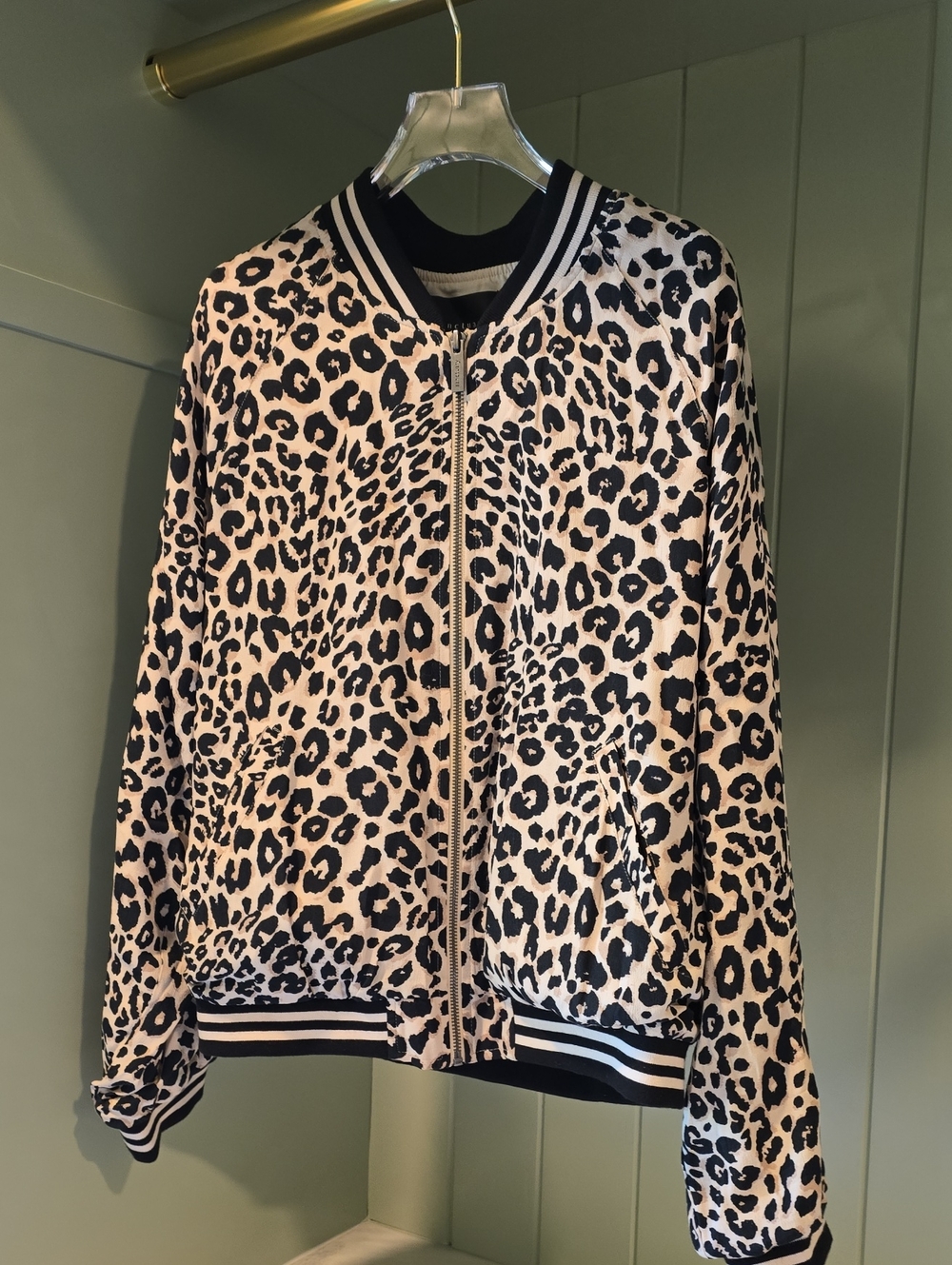 Leopard Print Bomber Jacket - Black & Cream